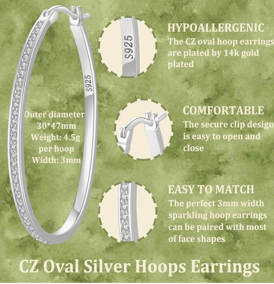 Silver Oval Hoop Earrings